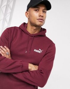 Puma essentials logo hoodie in burgundy-Red
