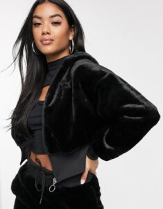 Puma faux fur hoodie in black