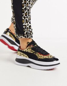 Puma x Charlotte Olympia deva platform sneakers in leopard print-Beige