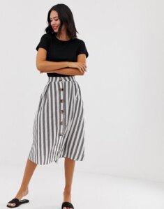QED London button front midi skirt in navy stripe