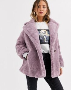 QED London double breasted teddy coat-Purple