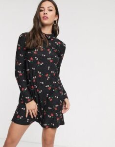 QED London soft touch collared swing dress in black floral