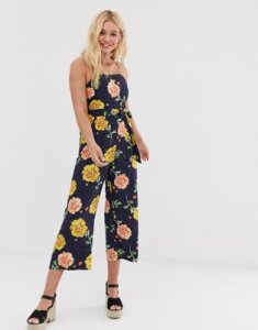 QED London square neck culotte jumpsuit in navy floral