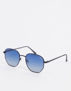 Quay Australia Big Time hexagonal sunglasses in black with blue lens