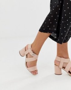 Qupid mid block heeled sandals-Beige