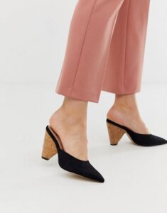 Qupid wood detail heeled shoes-Black