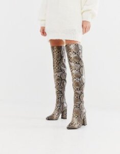 RAID Sloan over the knee snake print boots-Beige