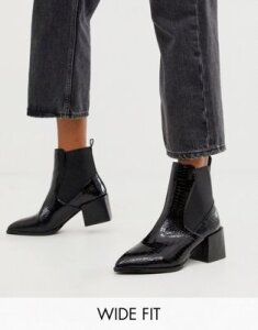 RAID Wide Fit Exclusive Lucinda black croc chelsea boots with block heel