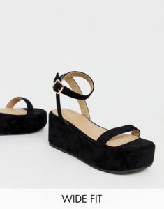 RAID Wide Fit Trina black two part flatform sandals