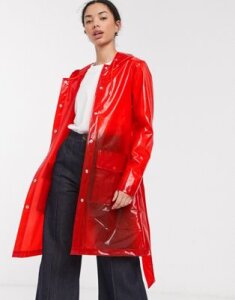 Rains transparent belted jacket-Red