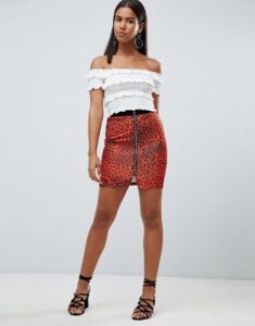 Rare London leopard printed zip printed zip front mini skirt-Red