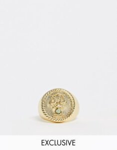 Reclaimed Vintage inspired 14k gold plate libra star sign coin ring
