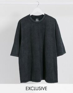 Reclaimed Vintage inspired boxy t-shirt with high neck in charcoal-Gray