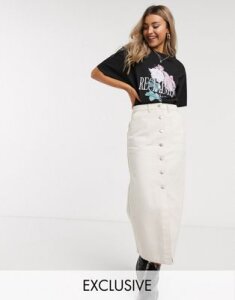 Reclaimed Vintage inspired denim midi mom skirt in ecru wash-White