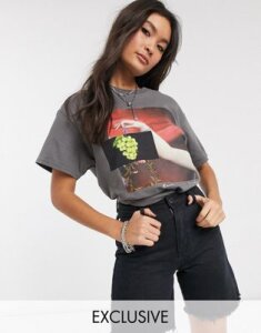 Reclaimed Vintage inspired oversized t-shirt in charcoal with art print-Gray