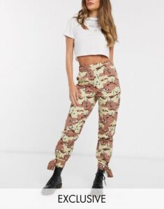 Reclaimed Vintage inspired pants with tie detail in camo print-Multi