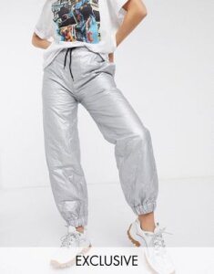 Reclaimed Vintage inspired quilted jogger in silver-Multi