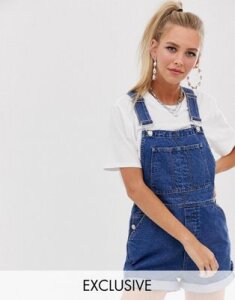 Reclaimed Vintage inspired short overall in mid blue