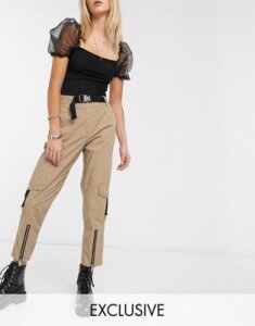 Reclaimed Vintage inspired utility pants with buckle detail in biscuit-Beige