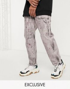 Reclaimed Vintage skater fit jeans with hand drawn print and wash-Purple