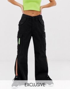 Reclaimed Vintage sourced utility pants with splits-Black