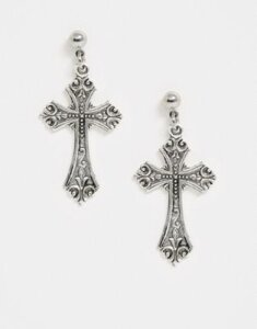 Regal Rose Fervour sterling silver plated ornate cross drop earrings