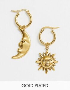 Regal Rose sun & moon celestial huggie hoop earrings in gold plate