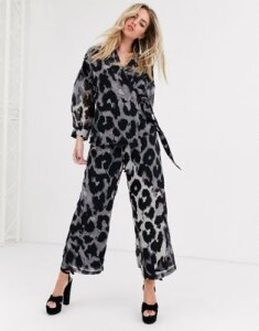 Religion double layer jumpsuit in leopard-Gray