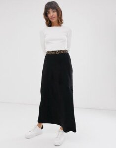 Religion maxi skirt with leopard waist band-Black