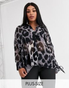 Religion Plus oversized shirt in leopard-Gray