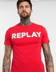 Replay bold logo crew neck t-shirt in red