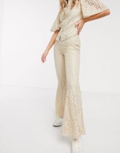 Resume tawny lace flared pants in sand-Brown