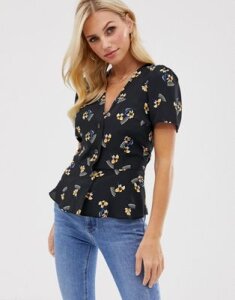 River Island blouse with peplum in floral print-Black