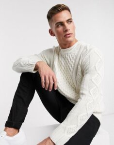 River Island cable knit sweater in ecru-Cream