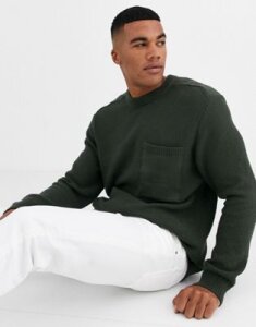 River Island crew neck sweater in khaki-Green