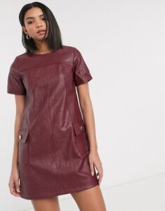 River Island faux leather shift dress in oxblood-Red