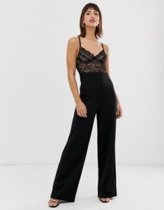 River Island jumpsuit with lace corset detail in black