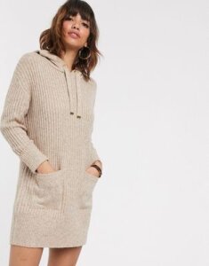 River Island knitted hoody dress in oatmeal-Beige