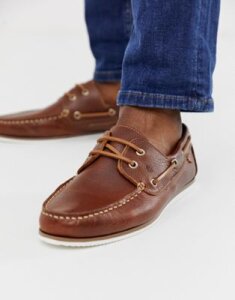 River Island leather boat shoes in tan-Brown