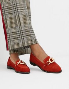 River Island leather loafers with chain buckle in red-Brown