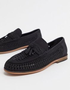 River Island leather woven loafer in black