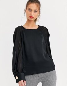 River Island long sleeve blouse with transparent sleeves in black