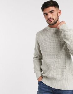 River Island long sleeve knitted waffle sweater in stone