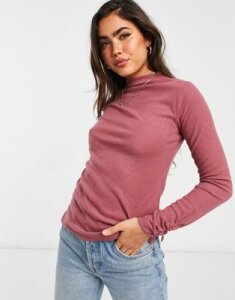 River Island long sleeved roll neck top in raspberry-Pink
