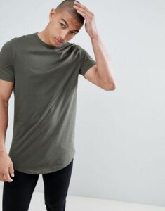 River Island longline t-shirt with curved hem in khaki-Green