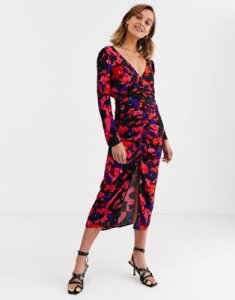 River Island midi dress with long sleeves in pink print