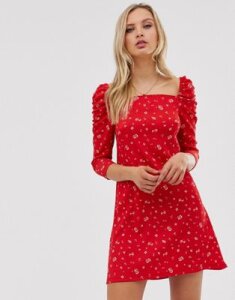 River Island mini dress with square neck in red floral print