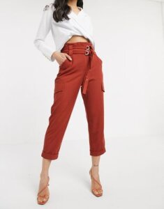 River Island paperbag utility pants in rust-Red