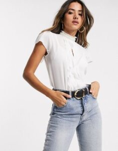 River Island pearl detail frill top in white-Pink