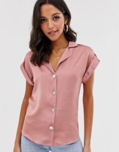 River Island satin utility shirt in pink